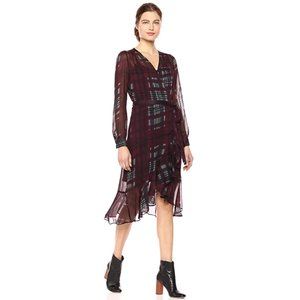 Nanette Lepore Burgundy Plaid Wrap Dress 16